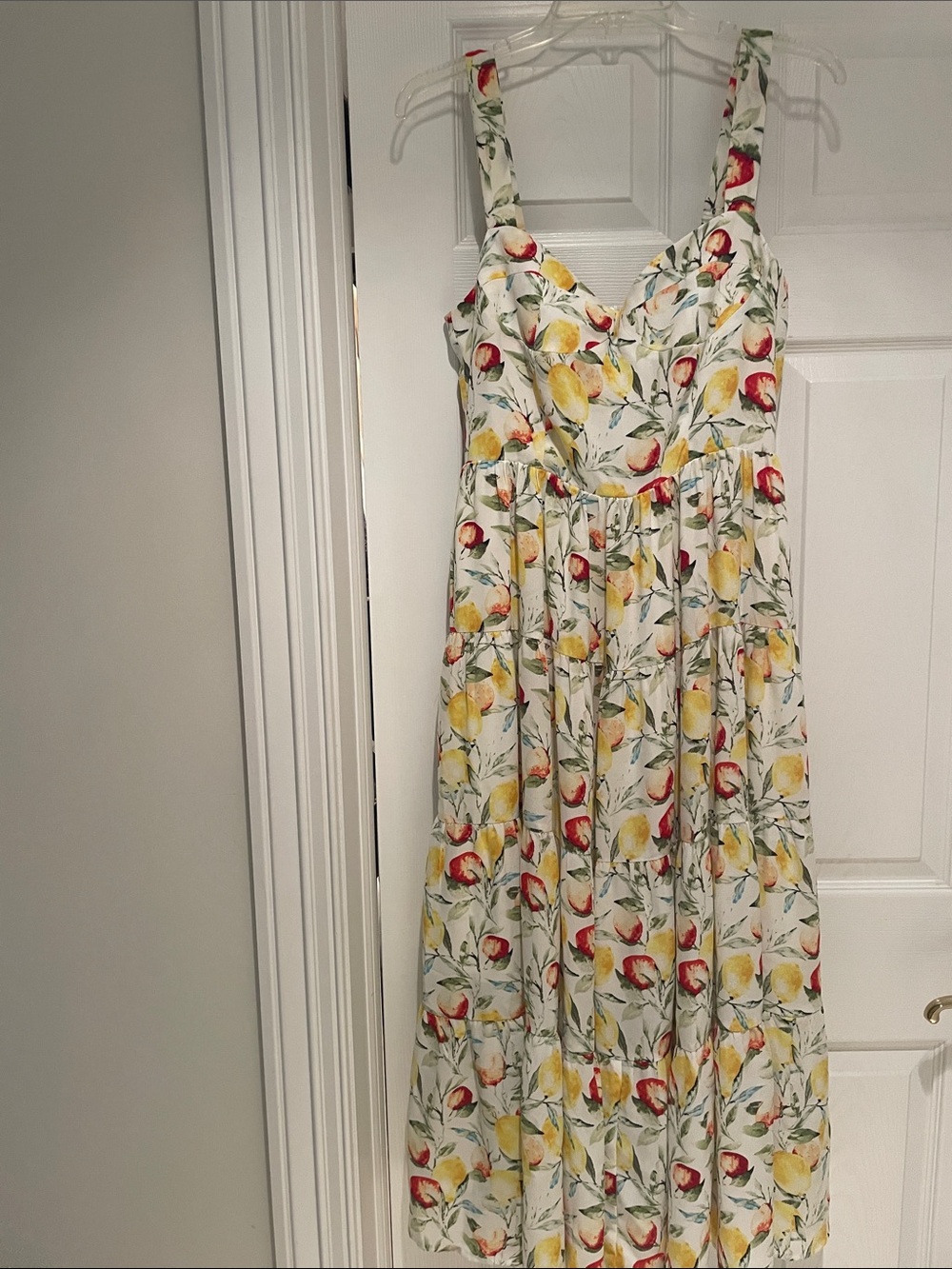 Aqua White Maxi Dress with Yellow & Red Fruit Print